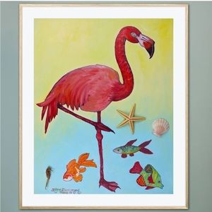 Flamingo Fish Art Print Oil Painting Ocean Tropical Beach Coastal whimsical